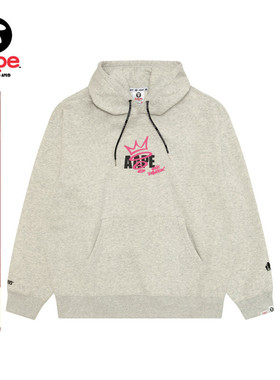 Aape旗舰店男装秋冬猿人字母印花纯色简约薄绒连帽卫衣D313XAP