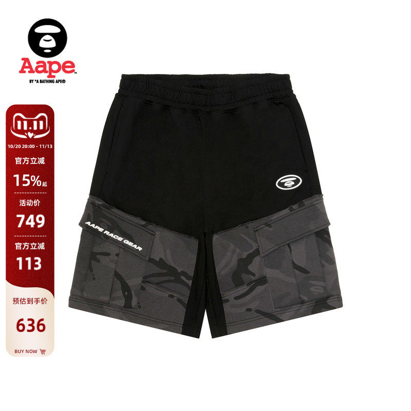 Aape旗舰店男装春夏刺绣章美式街头赛车风拼接短裤D607XXQ