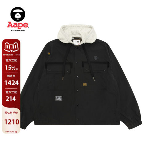 Aape可拆卸帽做旧徽章薄夹克外套