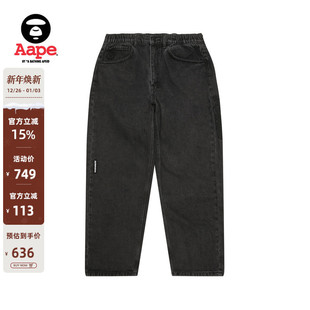 Aape旗舰店男装 B662XXO 25春夏猿人徽章字母刺绣潮流水洗牛仔裤