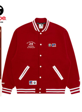 Aape联名RUSSELL男装秋冬美式复古红色薄绒棒球服卫衣外套9780XXP