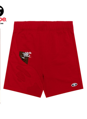 Aape旗舰店男装春夏猿人刺绣做旧毛边嘻哈潮流休闲短裤A699XAM