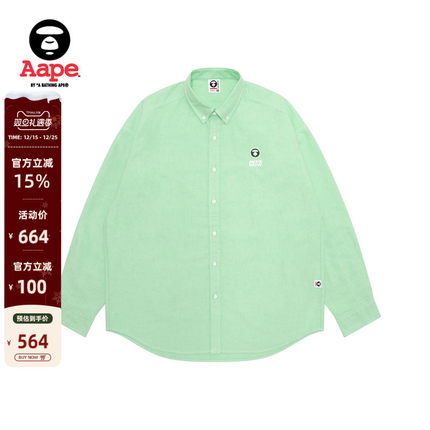 Aape旗舰店男装秋冬小标徽章字母刺绣翻领长袖衬衫8540XXP