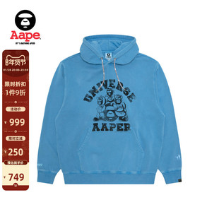 Aape旗舰店男装秋冬猿人军团水洗做旧印花薄绒连帽卫衣C369XXP