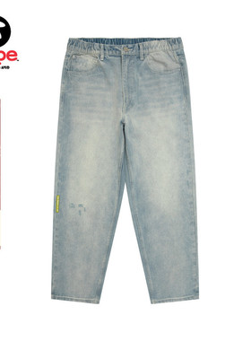 Aape旗舰店男装春夏趣味绿色徽章猿人口袋水洗做旧牛仔裤B694XXQ