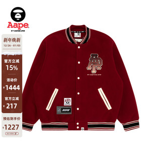 Aape旗舰店男装 春秋冰球猿人毛巾徽章红色棒球服卫衣外套B351XXN