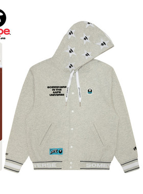 Aape旗舰店男装秋冬猿人徽章潮流厚绒连帽棒球服卫衣B347XAN
