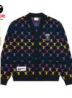 Aape旗舰店男装秋冬渐变老花猿人休闲潮流针织开衫外套B374XXP