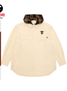 Aape旗舰店女装秋冬可拆卸格纹帽复古美式长袖衬衫8553XXP