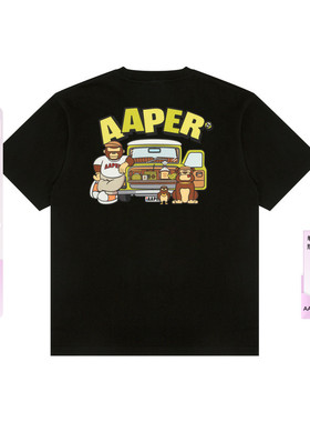 Aape旗舰店男装春夏猿人军团卡通图案印花休闲舒适短袖T恤1827XXQ