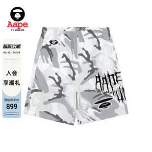 Aape旗舰店男装春夏哥特风贴布字母刺绣灰白迷彩短裤D606XAQ