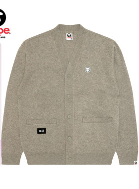 Aape旗舰店男装秋冬小标徽章纯色简约针织开衫外套C356XXP