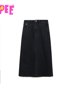 APEE女装秋冬心型图案口袋牛仔中长半身裙F388B5P