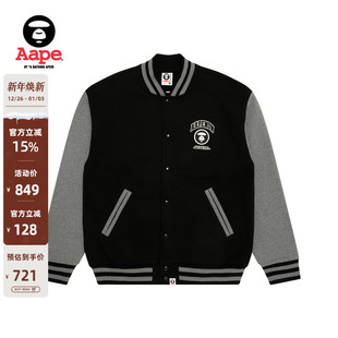 Aape旗舰店男装 秋冬猿人徽章潮流厚绒红色棒球服卫衣外套B328XXN