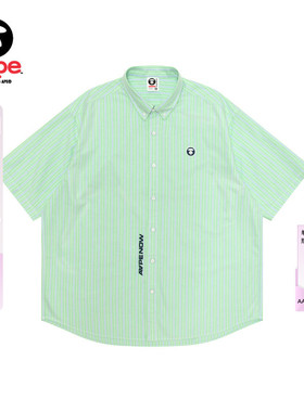 Aape旗舰店男装春夏猿人小标徽章简约撞色条纹短袖衬衫8560XXQ