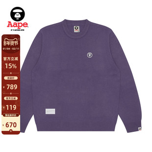 Aape旗舰店男装春秋猿人徽章简约休闲圆领红色毛衣针织衫B333XXN