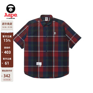 8435XXK 衬衫 Aape旗舰店男装 春夏格纹拼色复古宽松短袖