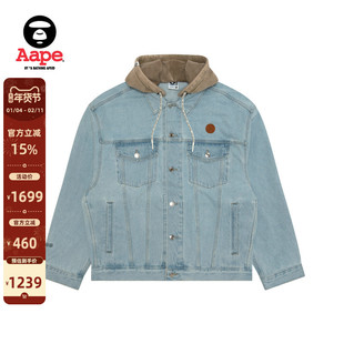 Aape旗舰店男装秋冬可拆卸帽小标徽章翻领牛仔夹克外套7730XAP