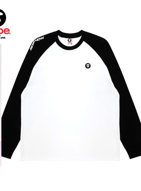 Aape旗舰店男装春季小标徽章撞色插肩简约长袖T恤1717XXP