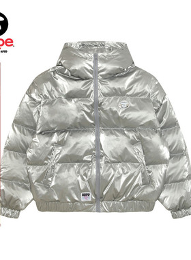 Aape旗舰店女装秋冬猿人徽章纯色连帽羽绒服面包服外套7755XAP