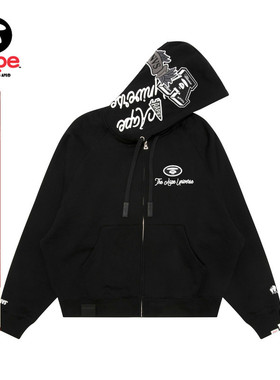 Aape旗舰店男装秋冬校园猿人刺绣休闲连帽薄绒卫衣外套C387XXP