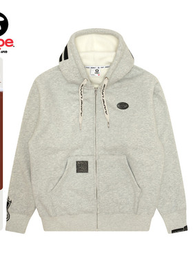 Aape旗舰男装秋冬猿人徽章嘻哈潮流休闲厚绒连帽卫衣外套B346XAN