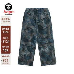 Aape旗舰店男装 B681XAO 25春夏复古水洗做旧猿人迷彩潮流牛仔裤