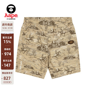 Aape旗舰店男装 C609XXO 春夏猿人刺绣西部牛仔图案潮流休闲短裤