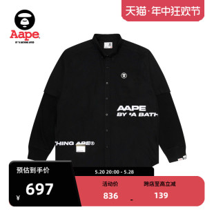 Aape旗舰店男装 8464XXL 衬衫 春夏猿颜徽章假两件纯色拼接长袖