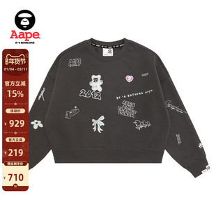 Aape旗舰店女装秋冬爱心刺绣蝴蝶结小熊休闲薄绒圆领卫衣D326XXP