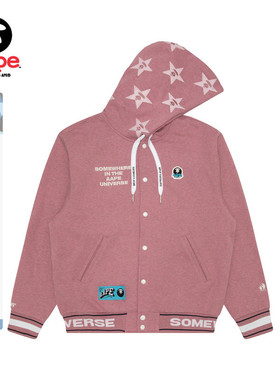 Aape旗舰店男装秋冬猿人徽章潮流厚绒连帽棒球服卫衣B347XBN