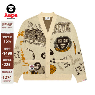 Aape旗舰店男装 外套C394XXP 秋冬校园猿人提花复古毛衣针织开衫