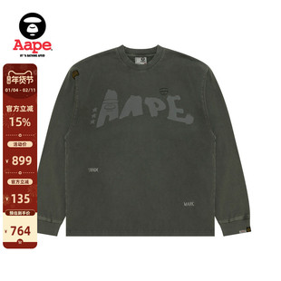 Aape旗舰店男装秋冬水洗做旧字母印花休闲长袖T恤1734XXP