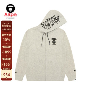 Aape旗舰店男装秋冬猿人字母裂纹印花潮流连帽卫衣外套D314XAP