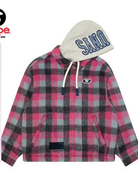 Aape旗舰店男装春季可拆卸帽撞色潮流格纹红色夹克外套7743XXP