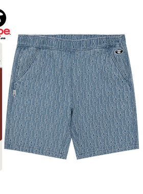 Aape男装春夏猿人刺绣满身字母提花潮流牛仔宽松休闲短裤B616XXM