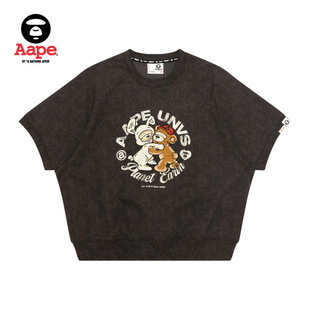Aape旗舰店女装做旧刺绣图案舒适潮流短袖T恤1893XXQ