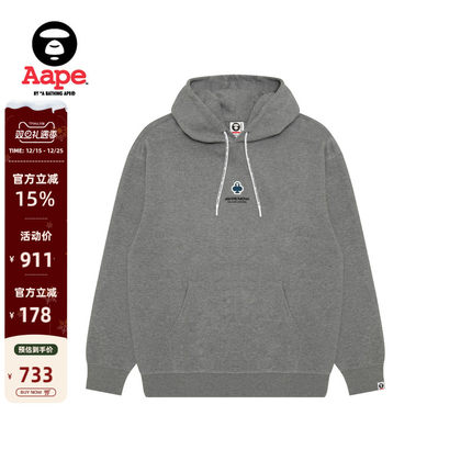 Aape旗舰店男装秋冬扑克徽章字母印花休闲连帽卫衣C351XAP