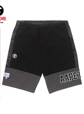 Aape旗舰店男装春夏迷彩拼接字母图案潮流短裤6987XXK