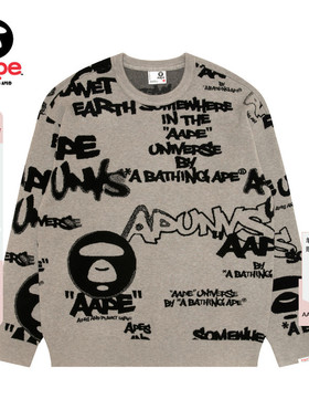 Aape旗舰店男装春夏街头字母涂鸦喷墨效果圆领针织衫D362XXQ