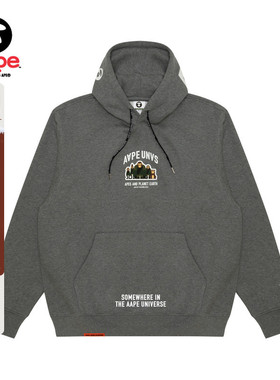 Aape旗舰男装秋冬猿人军团徽章字母印花厚绒连帽卫衣B378XAN