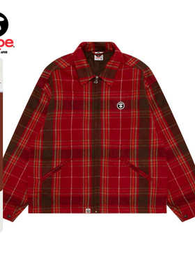 Aape旗舰店男装秋冬猿人徽章复古格纹休闲翻领夹克外套7733XXP