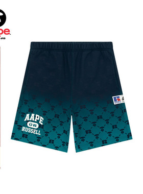 Aape联名RUSSELL男装春夏渐变老花猿人字母印花休闲短裤9706XXM