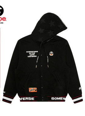 Aape旗舰店男装秋冬猿人徽章潮流厚绒连帽棒球服卫衣外套B347XXN