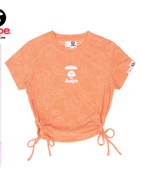 Aape旗舰店女装春夏猿人字母刺绣束腰小花暗纹短款短袖T恤1307XXK