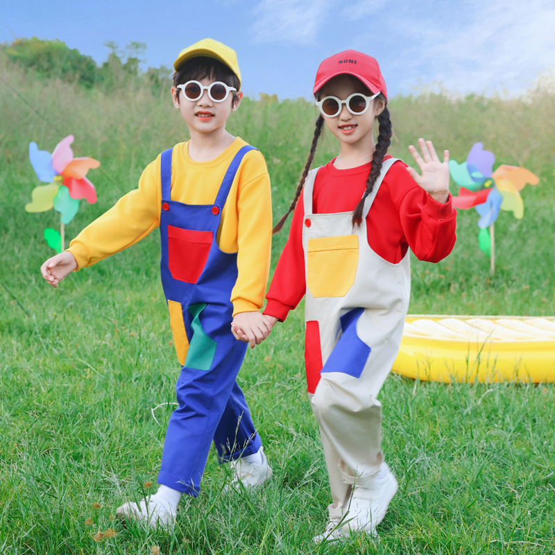 儿童啦啦队演出服糖果色带裤背合唱舞蹈服多巴胺小学生秋季运动会