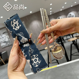 304不锈钢筷子勺子套装上班族一人用外带餐具学生便携筷勺收纳袋