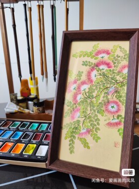 纯手绘国画~合欢花摆台，挂画，客厅新房装饰画