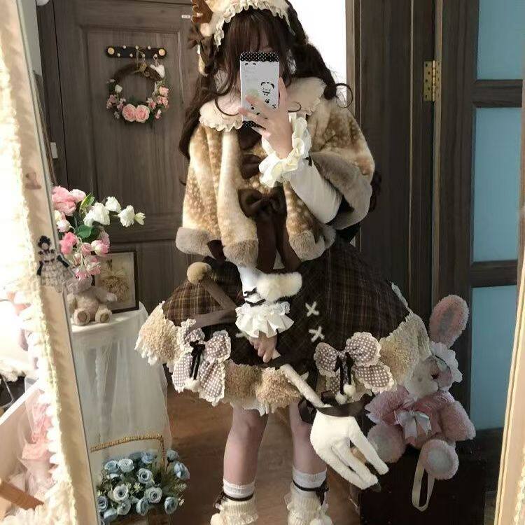 可爱小熊内搭连衣裙斗篷lolita裙洛丽塔蝴蝶结公主裙秋冬款日常