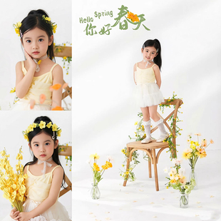 儿童摄影服装女童花精灵黄色纱裙小清新影楼拍照女孩艺术写真照